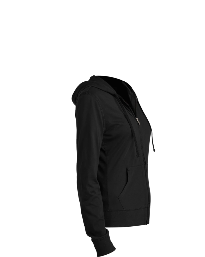Image of a model wearing a DT2100 District Juniors Jersey Full-Zip T-shirt Hoodie