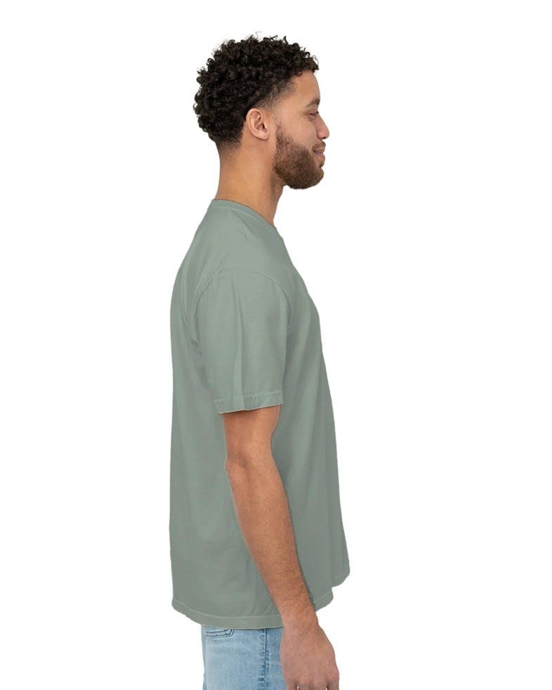 Image of a model wearing a CC1717 Comfort Colors Pigment Dyed Short Sleeve Shirt